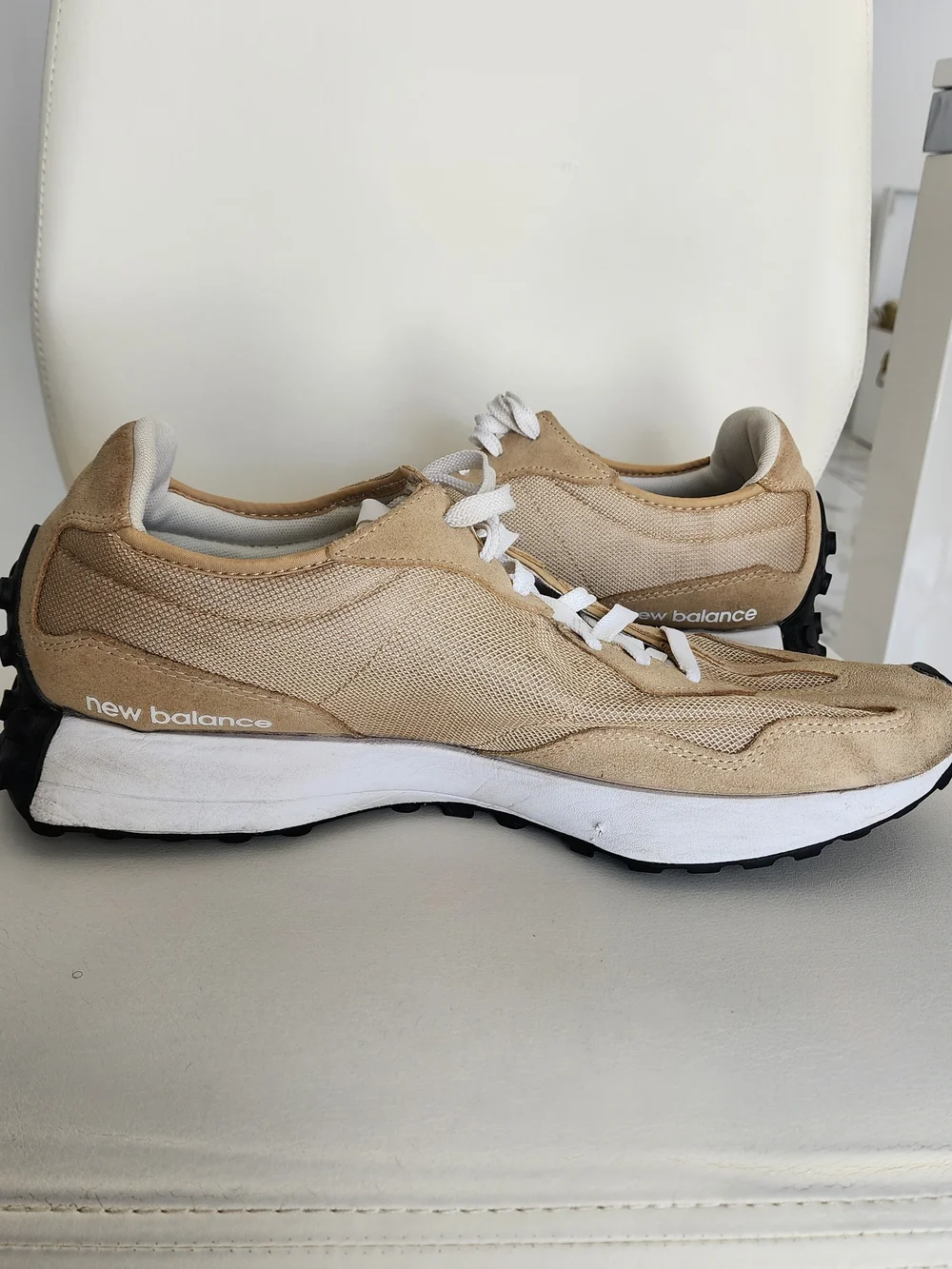 New Balance Men's White and Tan Sneakers